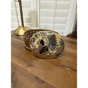 Indian Chief Belt & Buckle Handmade Abalone Inlay Vtg 70s Johnson Held Leather